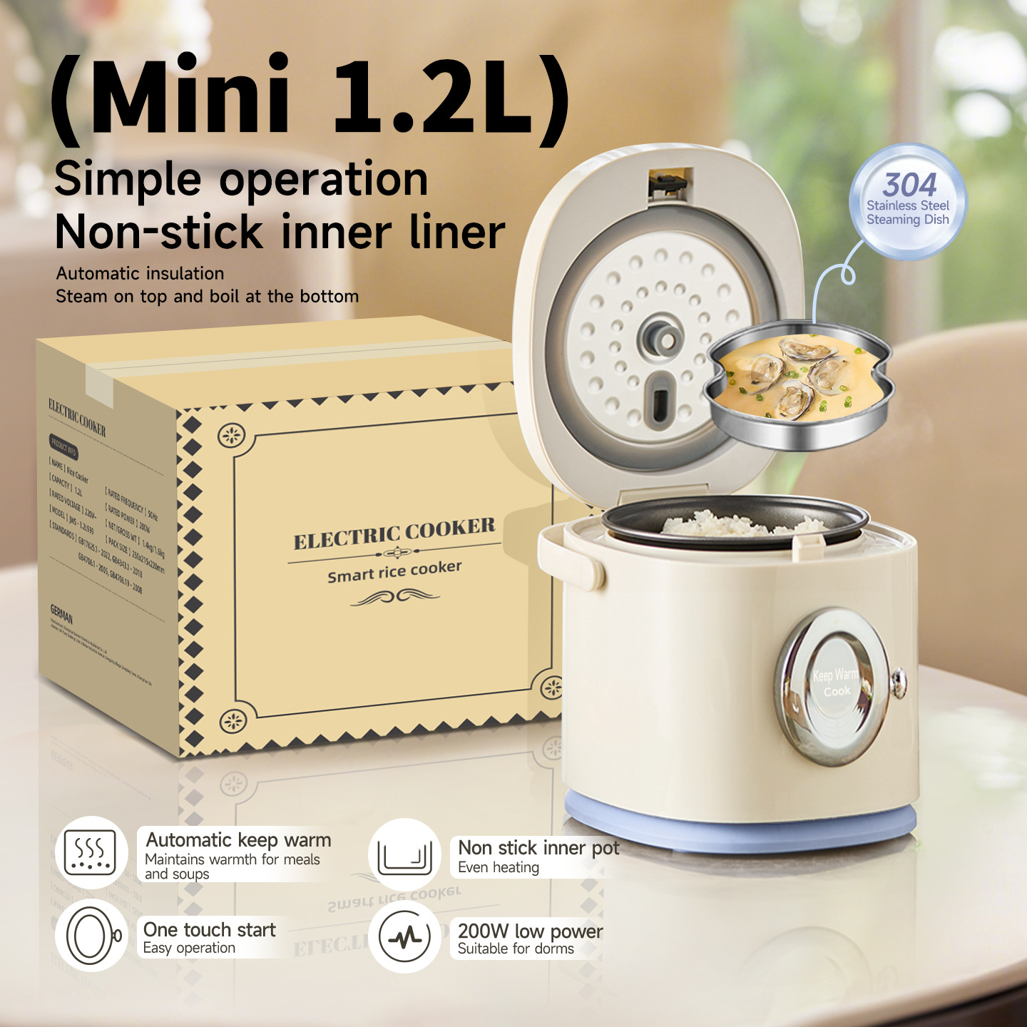 Baby Rice Food - Electric Rice Cooker 1.2L Mini Rice